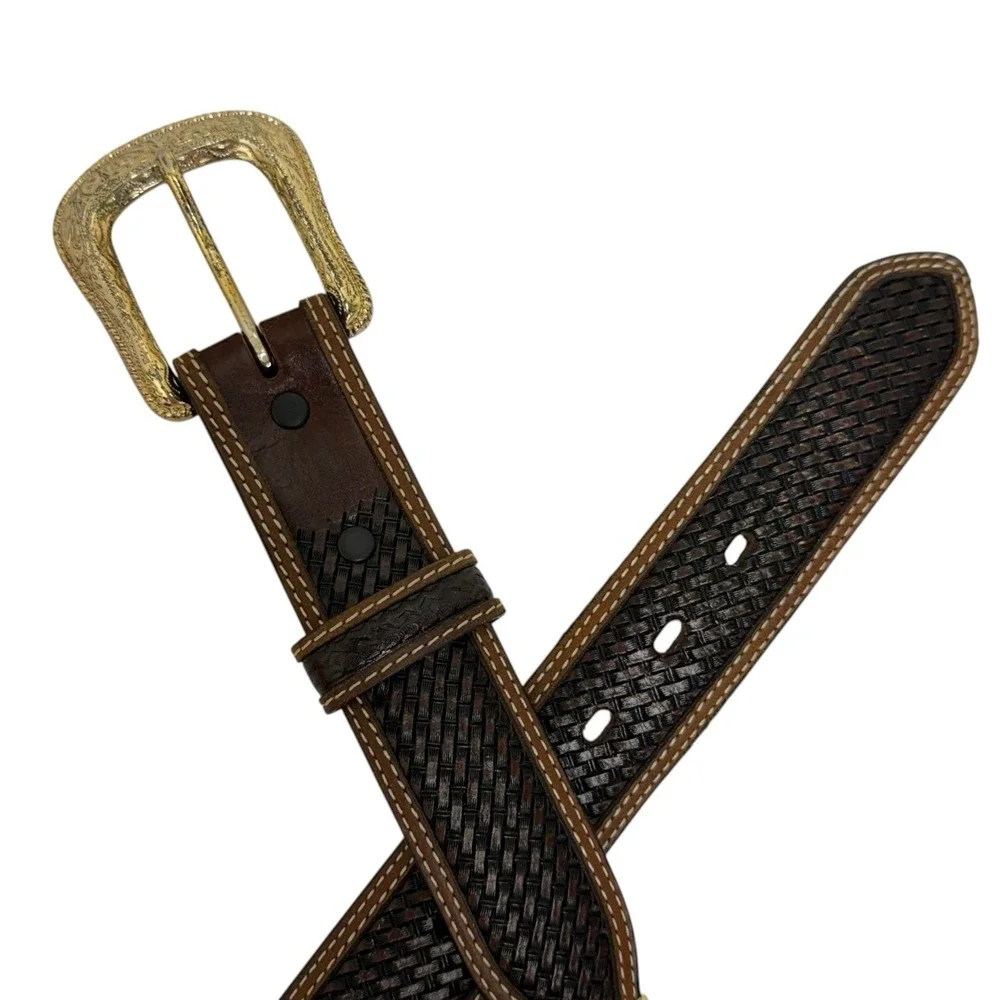 Ranger Mens 40 Brown Embellished Genuine Leather Belt Western Cowboy Hand-tooled